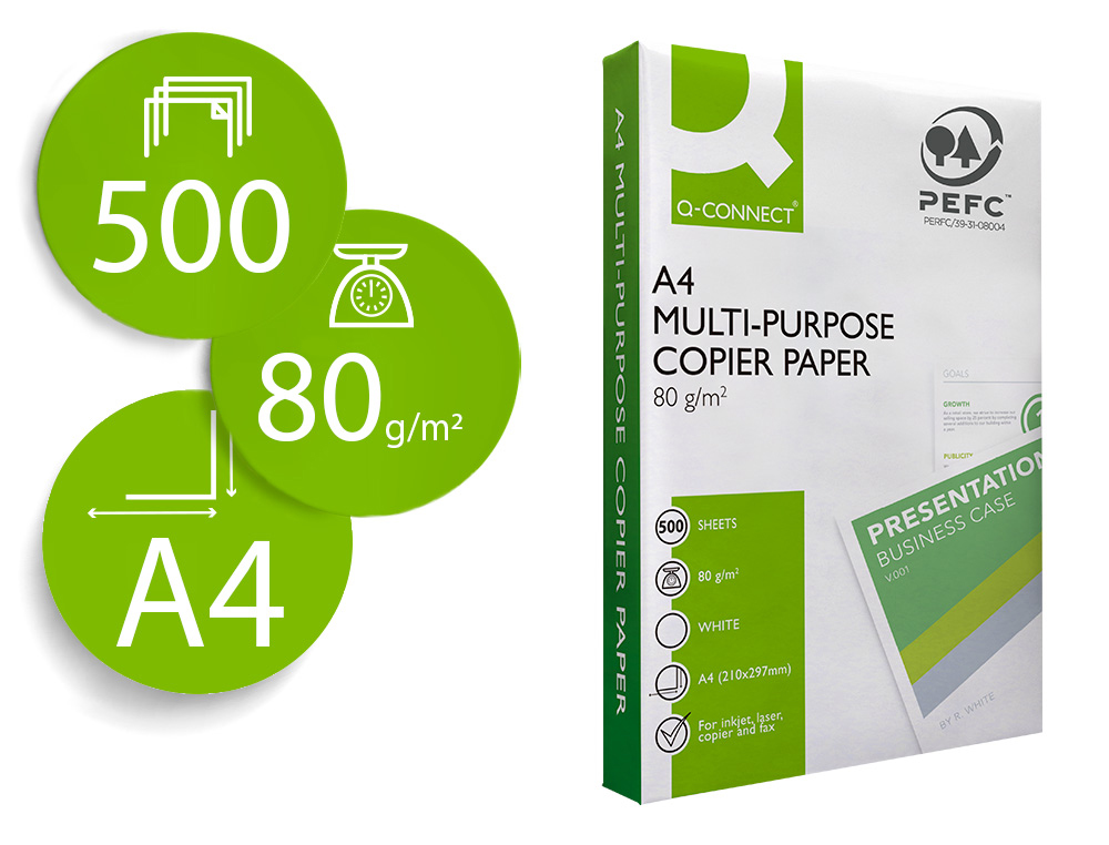 PAPEL FOTOCOPIADORA Q-CONNECT FASTER DIN A4 80 GRAMOS PAQUETE DE 500 HOJAS