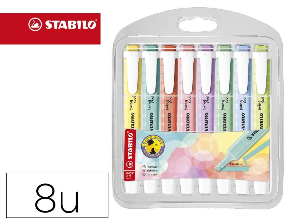 ROTULADOR STABILO FLUORESCENTE FINO SWING COOL PASTEL ESTUCHE DE 8 UNIDADES COLORES SURTIDOS