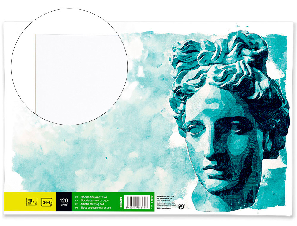 BLOC DIBUJO LIDERPAPEL ARTISTICO ENCOLADO 594X420MM 24+6 HOJAS 120G/M2 SIN RECUADRO