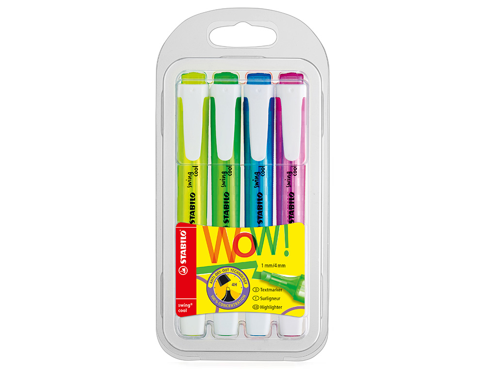 ROTULADOR STABILO FLUORESCENTE FINO SWING COOL ESTUCHE DE 4 UNIDADES COLORES SURTIDOS