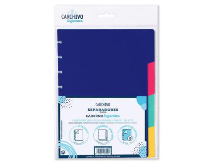 SEPARADORES CARCHIVO PARA CUADERNO INGENIOX DIN A5 POLIPROPILENO 4 POSICIONES COLORES INTENSE