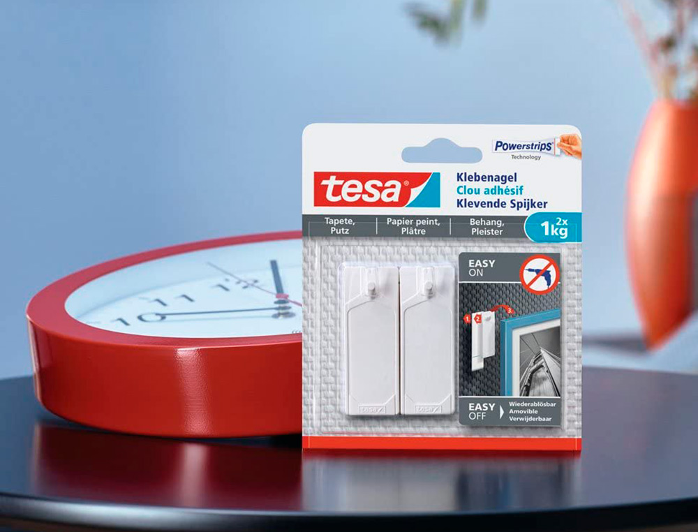 CLAVO AUTOADHESIVO TESA SUJECION HASTA 0,5 KG USO PAREDES PINTADAS REMOVIBLE BLISTER DE 2 UNIDADES