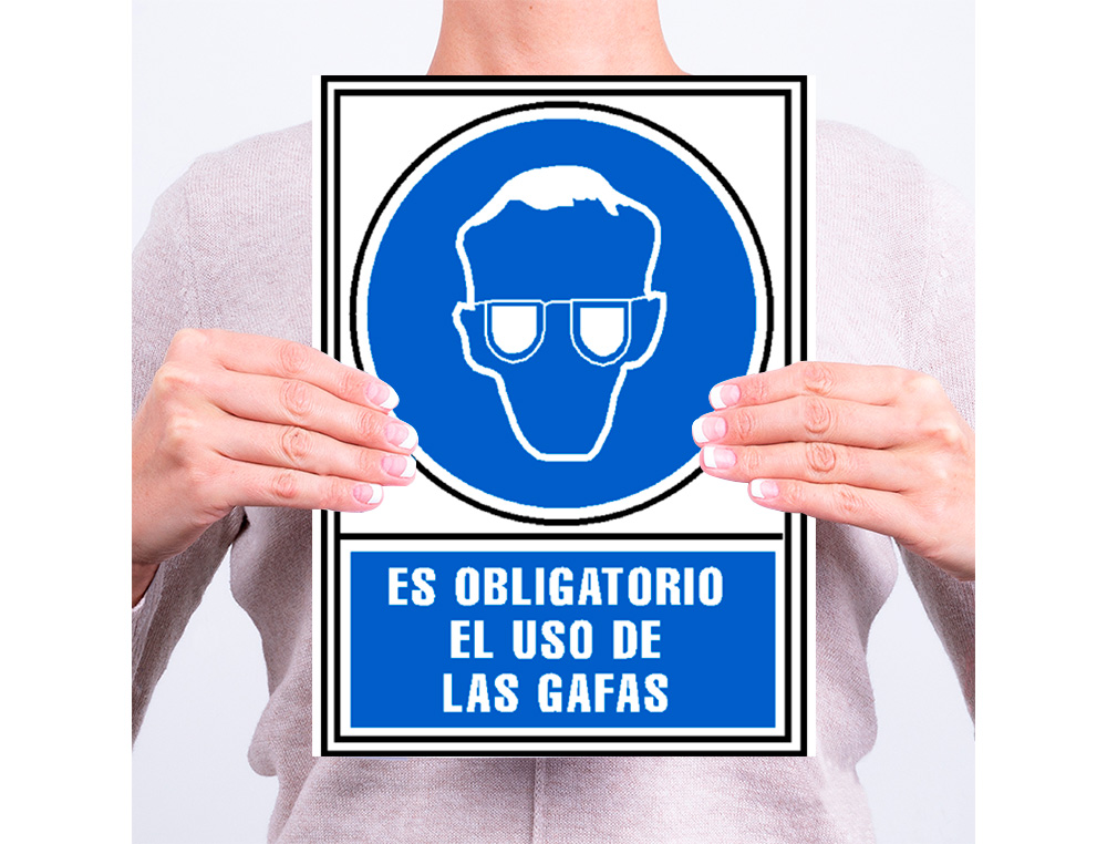 PICTOGRAMA ARCHIVO 2000 OBLIGATORIO USO DE GAFAS PVC AZUL LUMINISCENTE 210X297 MM