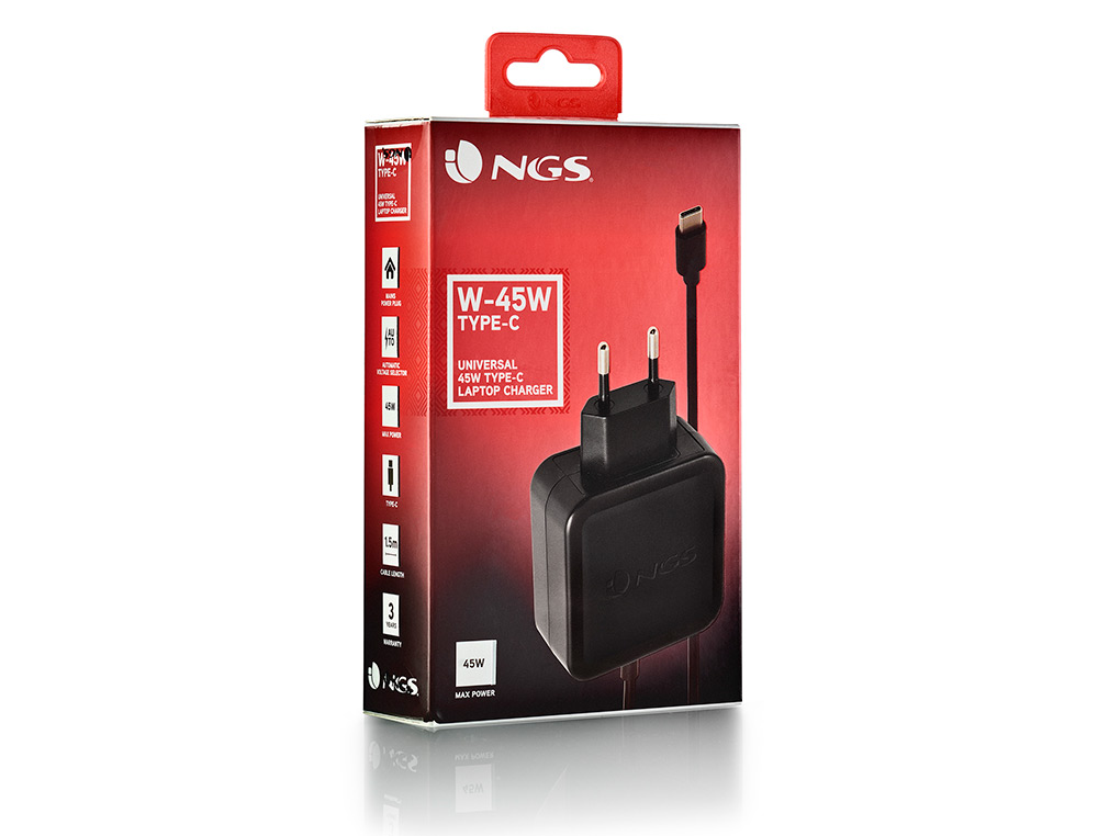 CARGADOR UNIVERSAL NGS DE PARED PARA PORTATIL 45W TIPO C 5V/9V/12V/15V-3A 20V/2,25A