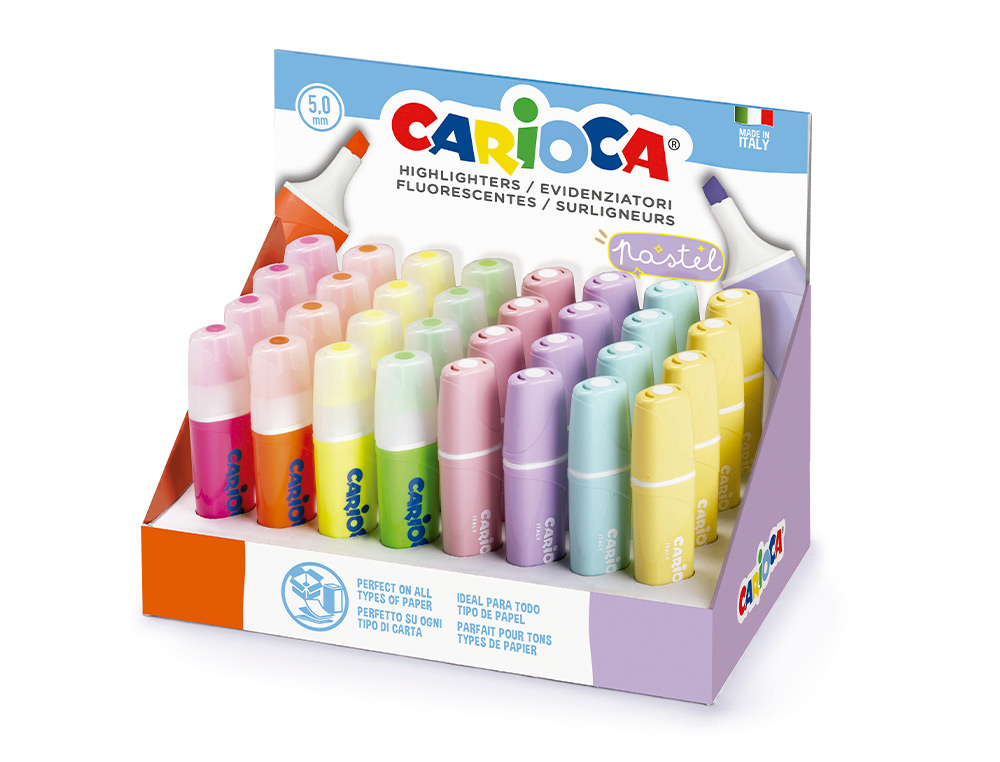 ROTULADOR CARIOCA FLUORESCENTE COLOR PASTEL EXPOSITOR DE 32 UNIDADES COLORES SURTIDOS