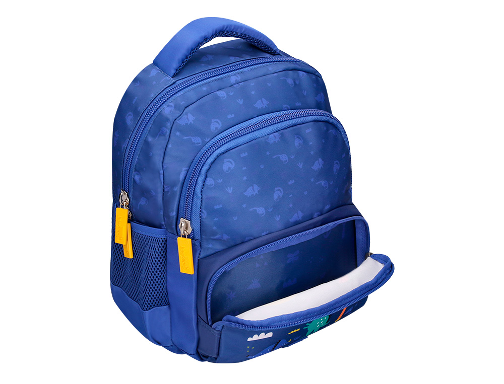 MOCHILA ESCOLAR LIDERPAPEL MULTIBOLSILLO INFANTIL AZUL DINO 350X110X270 MM