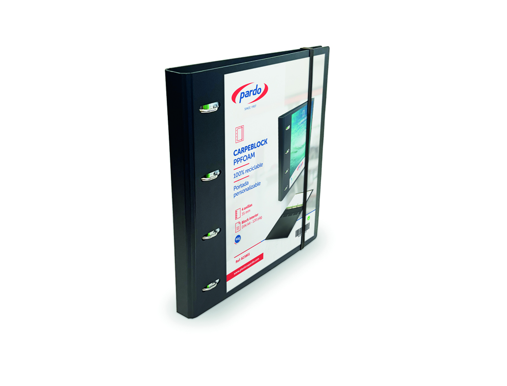 CARPETA CON RECAMBIO PARDO POLIPROPILENO FOAM PERSONALIZABLE 4 ANILLAS 35 MM NEGRO