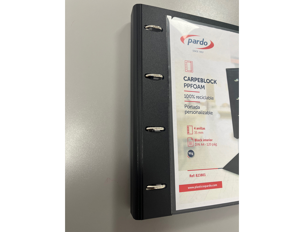 CARPETA CON RECAMBIO PARDO POLIPROPILENO FOAM PERSONALIZABLE 4 ANILLAS 35 MM NEGRO