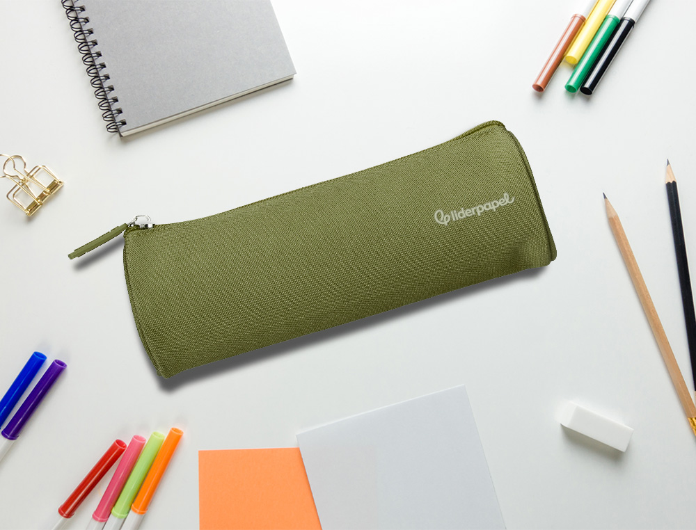 ESTUCHE PORTATODO LIDERPAPEL CLASSIC CILINDRICO ANCHO 210X70MM VERDE MILITAR