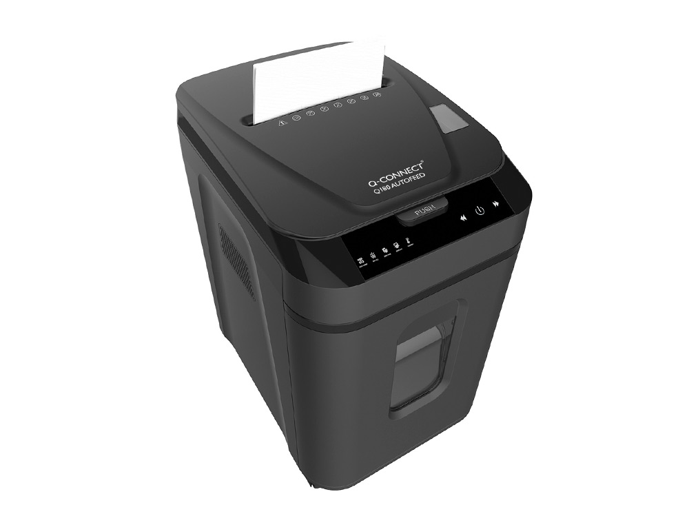 DESTRUCTORA DE DOCUMENTOS Q-CONNECT CAPACIDAD CORTE 180 H AUTO / 10 H MANUAL DESTRUYE GRAPAS CLIPS Y TARJETAS