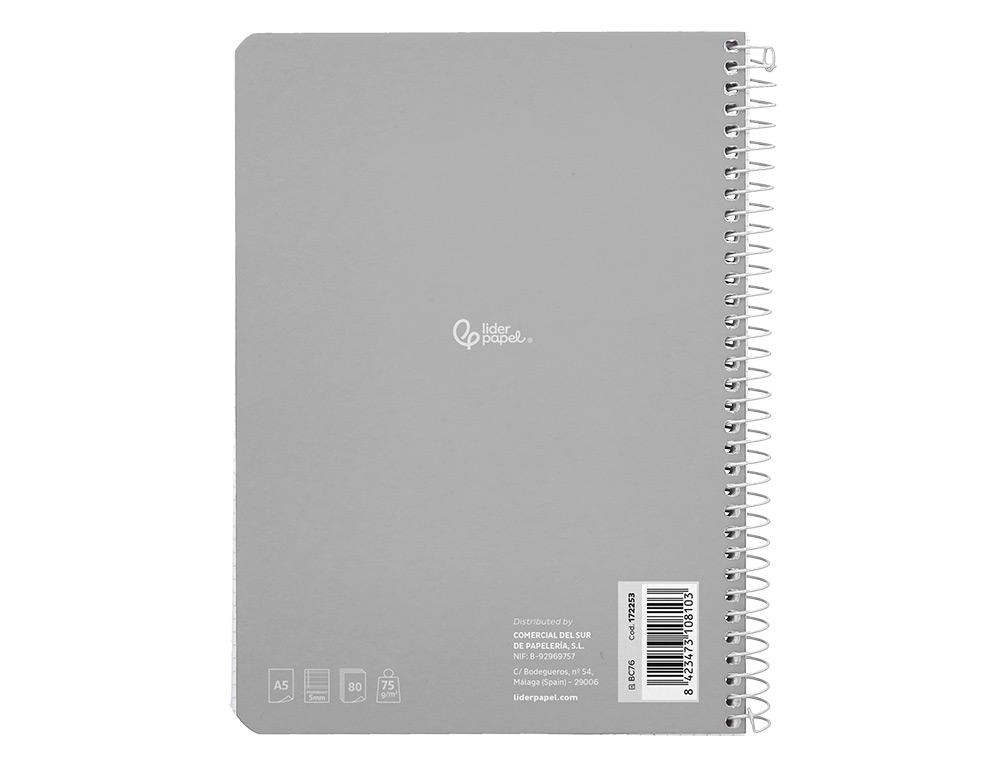 CUADERNO ESPIRAL LIDERPAPEL A5 SMART TAPA BLANDA 80H 75GR RAYADO MONTESSORI 5MM COLORES SURTIDOS