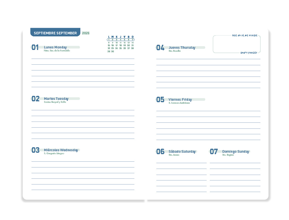 AGENDA ESCOLAR LIDERPAPEL 25-26 ESPIRAL PERSONALIZABLE SEMANA VISTA A5 BILINGÜE PAPEL FSC 70 GR