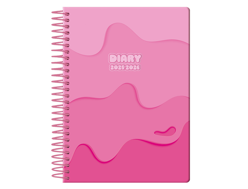 AGENDA ESCOLAR LIDERPAPEL 25-26 ESPIRAL MELTING ROSA DIA PAGINA A5 BILINGÜE PAPEL FSC 80 GR