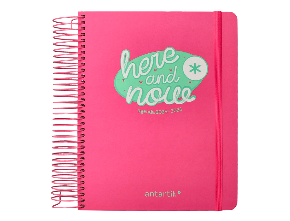 AGENDA ESCOLAR ANTARTIK 25-26 ESPIRAL HERE AND NOW ROSA DIA PAGINA A5 BILINGE PAPEL FSC 80 GR