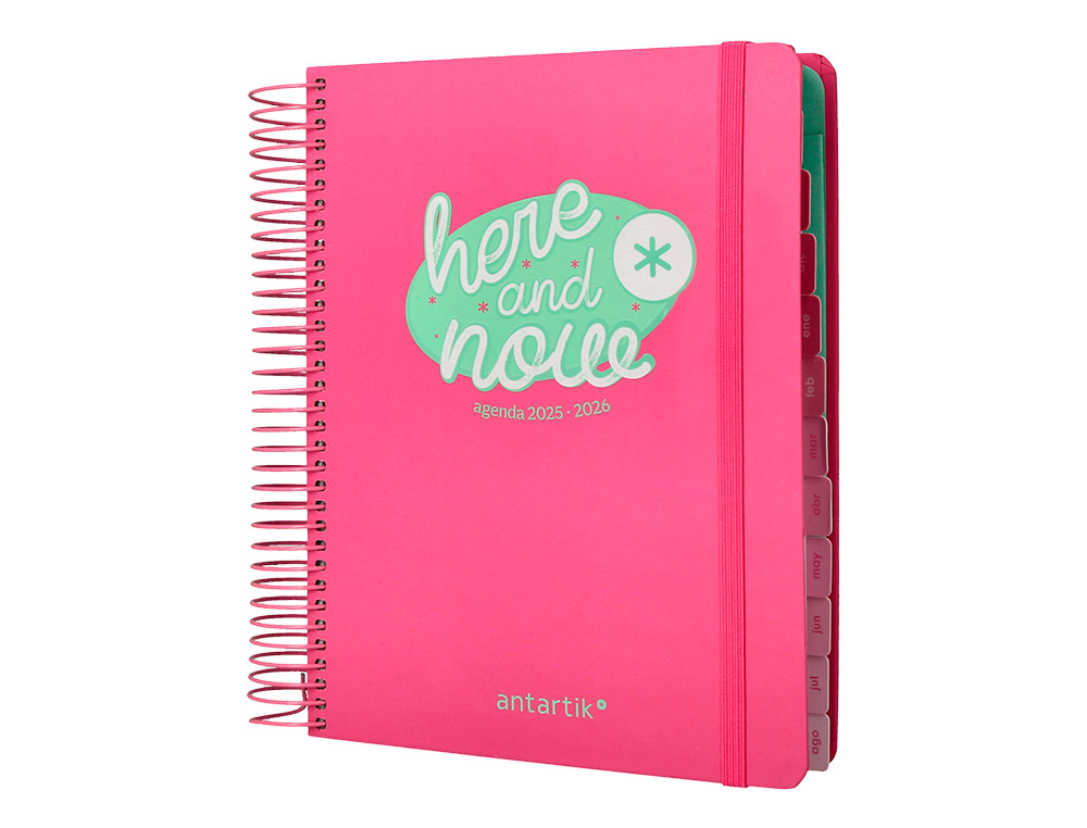 AGENDA ESCOLAR ANTARTIK 25-26 ESPIRAL HERE AND NOW ROSA DIA PAGINA A5 BILINGE PAPEL FSC 80 GR