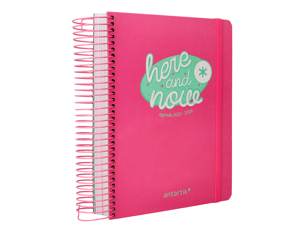 AGENDA ESCOLAR ANTARTIK 25-26 ESPIRAL HERE AND NOW ROSA DIA PAGINA A5 BILINGE PAPEL FSC 80 GR