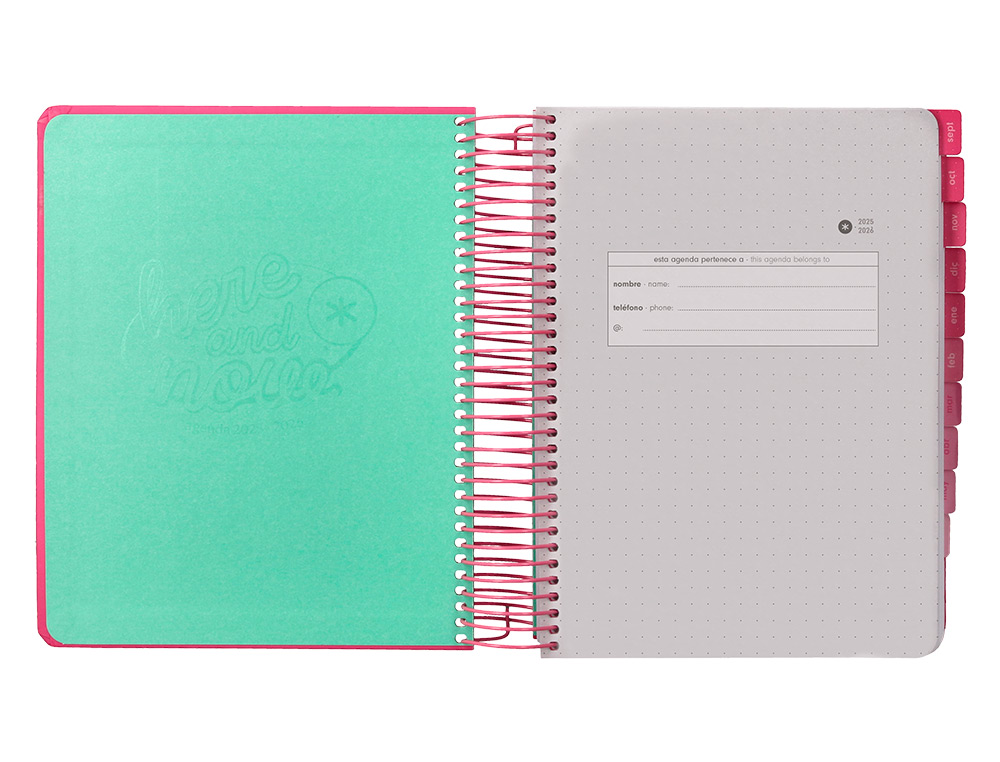AGENDA ESCOLAR ANTARTIK 25-26 ESPIRAL HERE AND NOW ROSA DIA PAGINA A5 BILINGE PAPEL FSC 80 GR