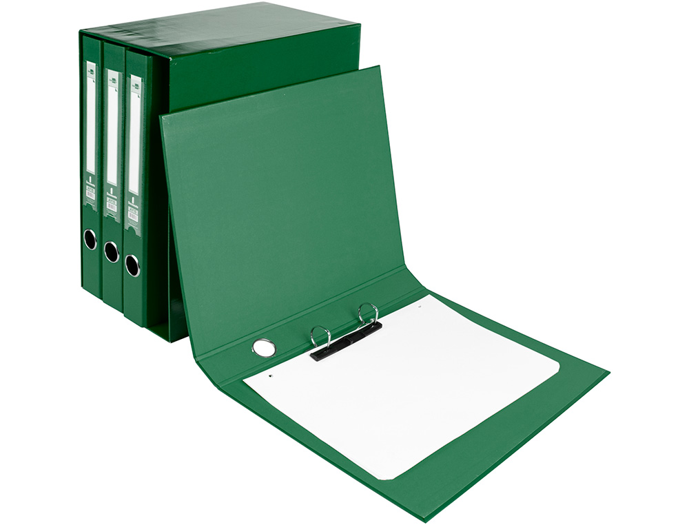 MODULO LIDERPAPEL 4 ARCHIVADORES FOLIO 2 ANILLAS MIXTAS 25MM VERDE