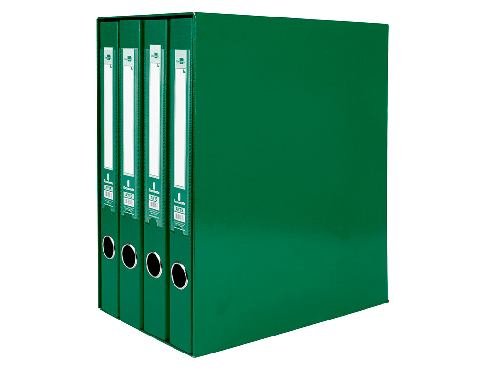 MODULO LIDERPAPEL 4 ARCHIVADORES FOLIO 2 ANILLAS MIXTAS 25MM VERDE