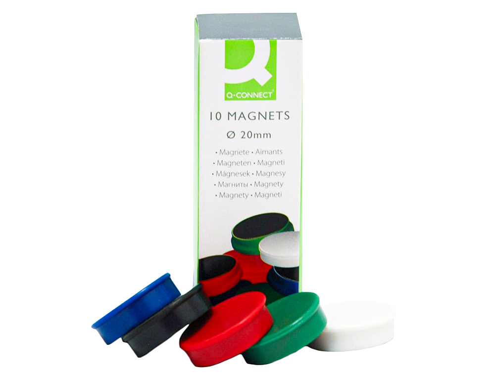 IMAN PARA SUJECION Q-CONNECT IDEAL PARA PIZARRAS MAGNETICAS20 MM COLORES SURTIDOS CAJA DE 10 UNIDADES
