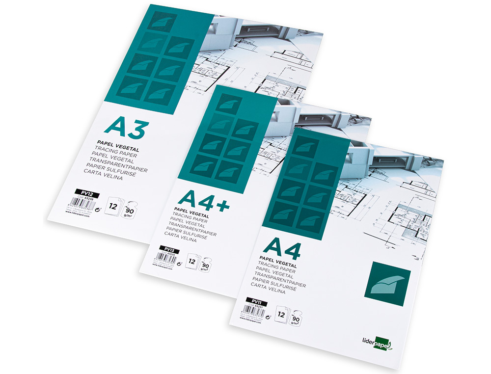 PAPEL DIBUJO LIDERPAPEL A3 297X420MM 90G/M2 VEGETAL SOBRE DE 12 HOJAS