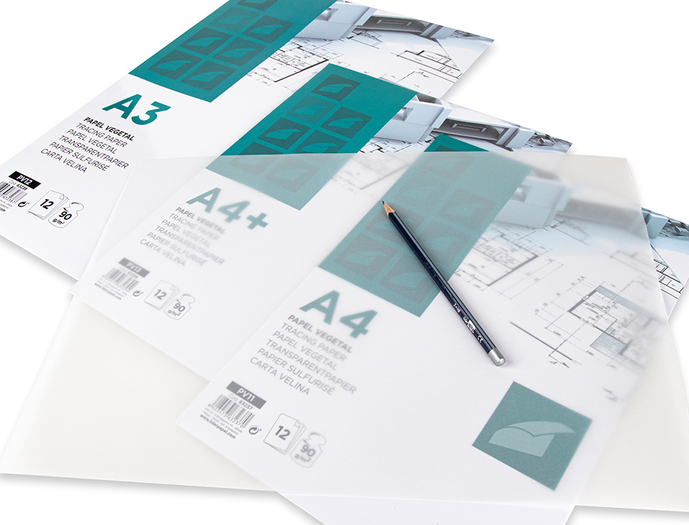 PAPEL DIBUJO LIDERPAPEL A3 297X420MM 90G/M2 VEGETAL SOBRE DE 12 HOJAS