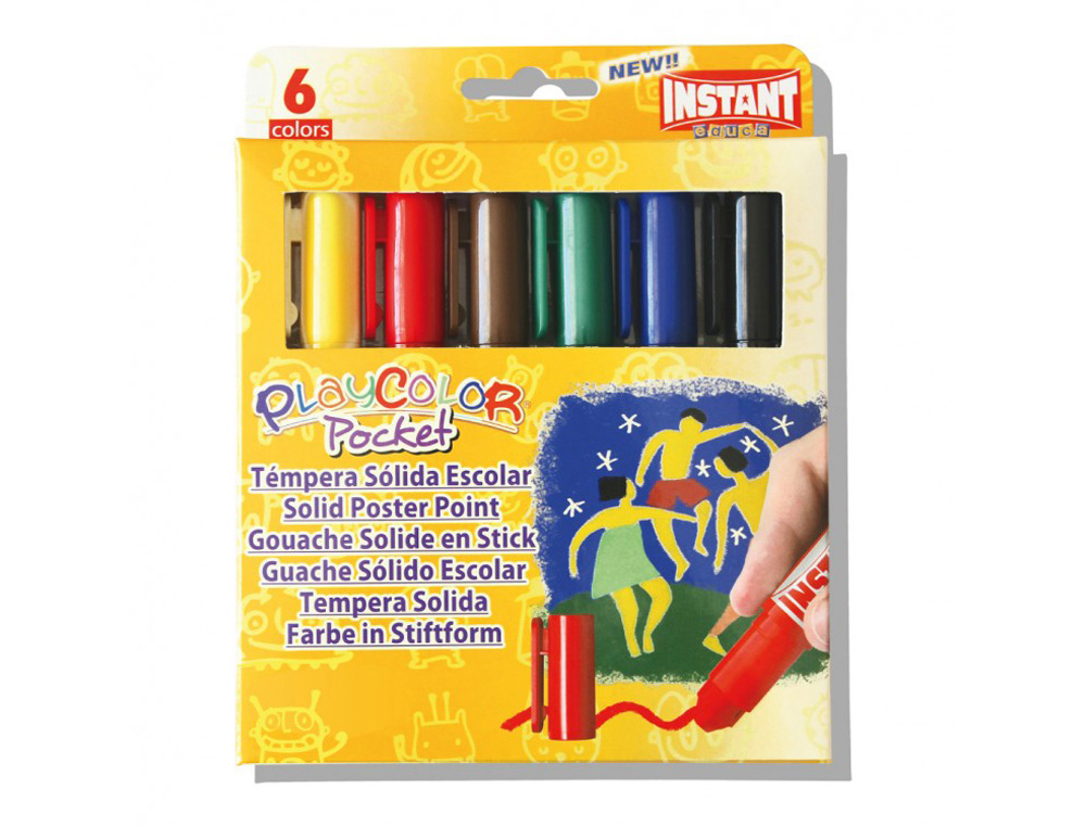TEMPERA SOLIDA EN BARRA PLAYCOLOR POCKET ESCOLAR CAJA DE 6 COLORES SURTIDOS