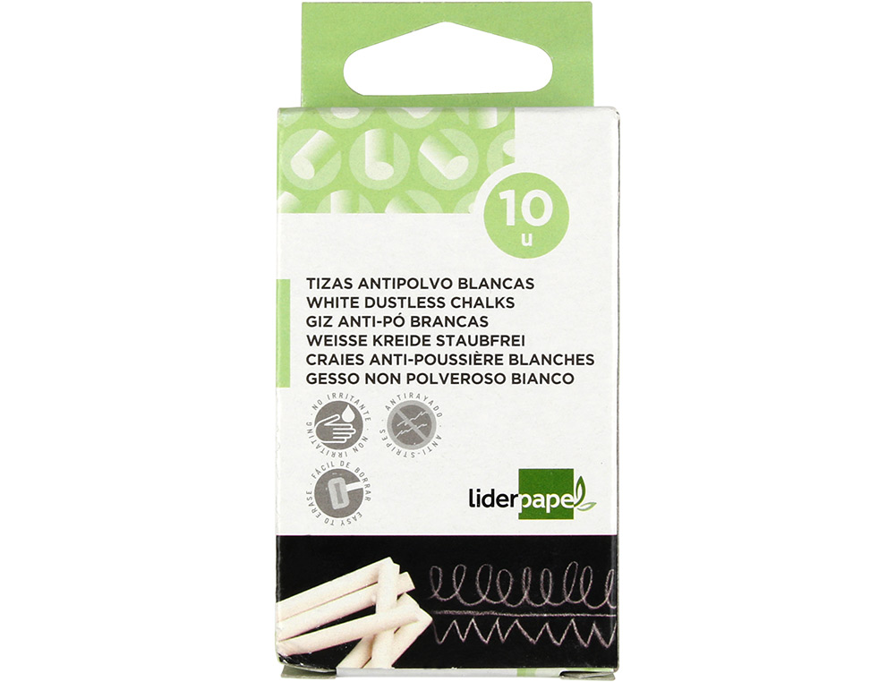TIZA BLANCA ANTIPOLVO LIDERPAPEL CAJA DE 10 UNIDADES